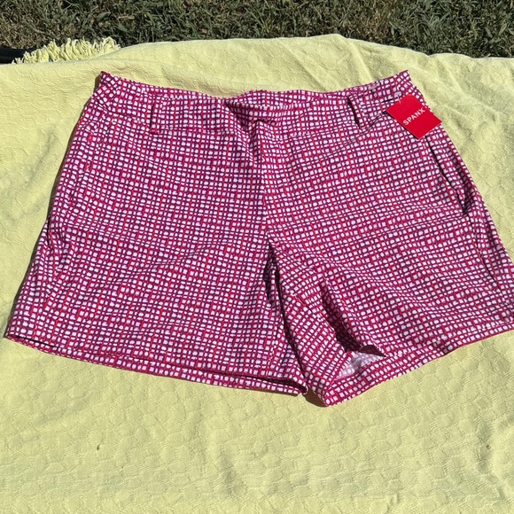 SPANX hibiscus gingham sunshine Patterned Shorts - Picture 1 of 8